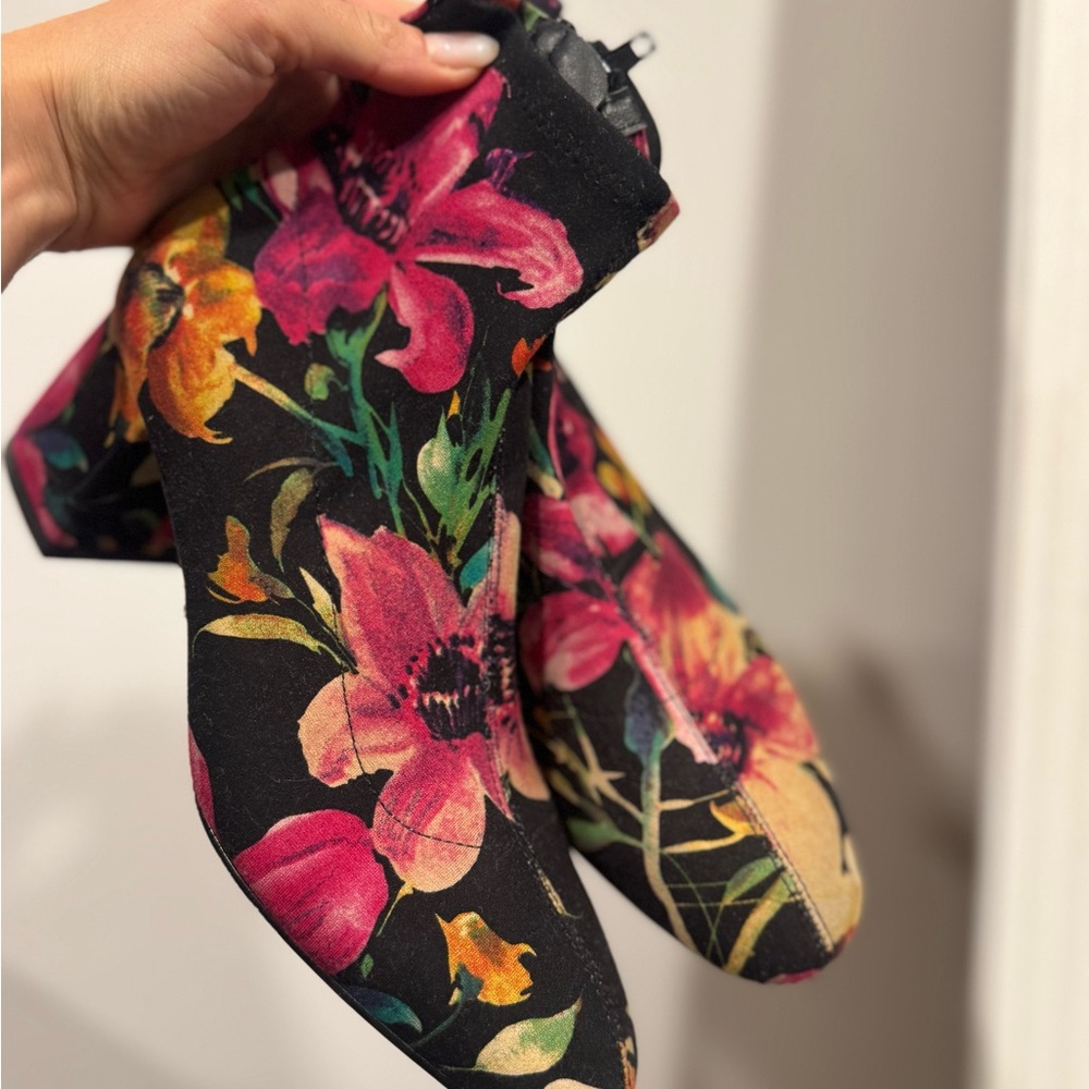 Topshop Floral Ankle Boots - Black and Pink